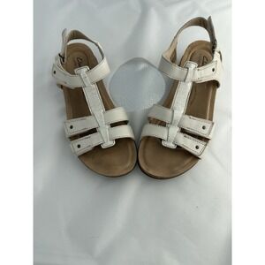 Clarks April Cove T-Strap Sandals Womens Size 9 M White Leather Strappy Shoes